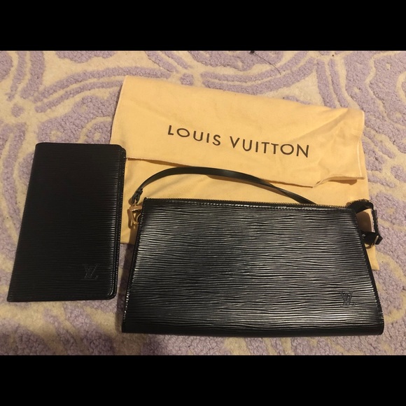 Louis Vuitton Handbags - Auth Black Epi Louis Vuitton pouchette and wallet